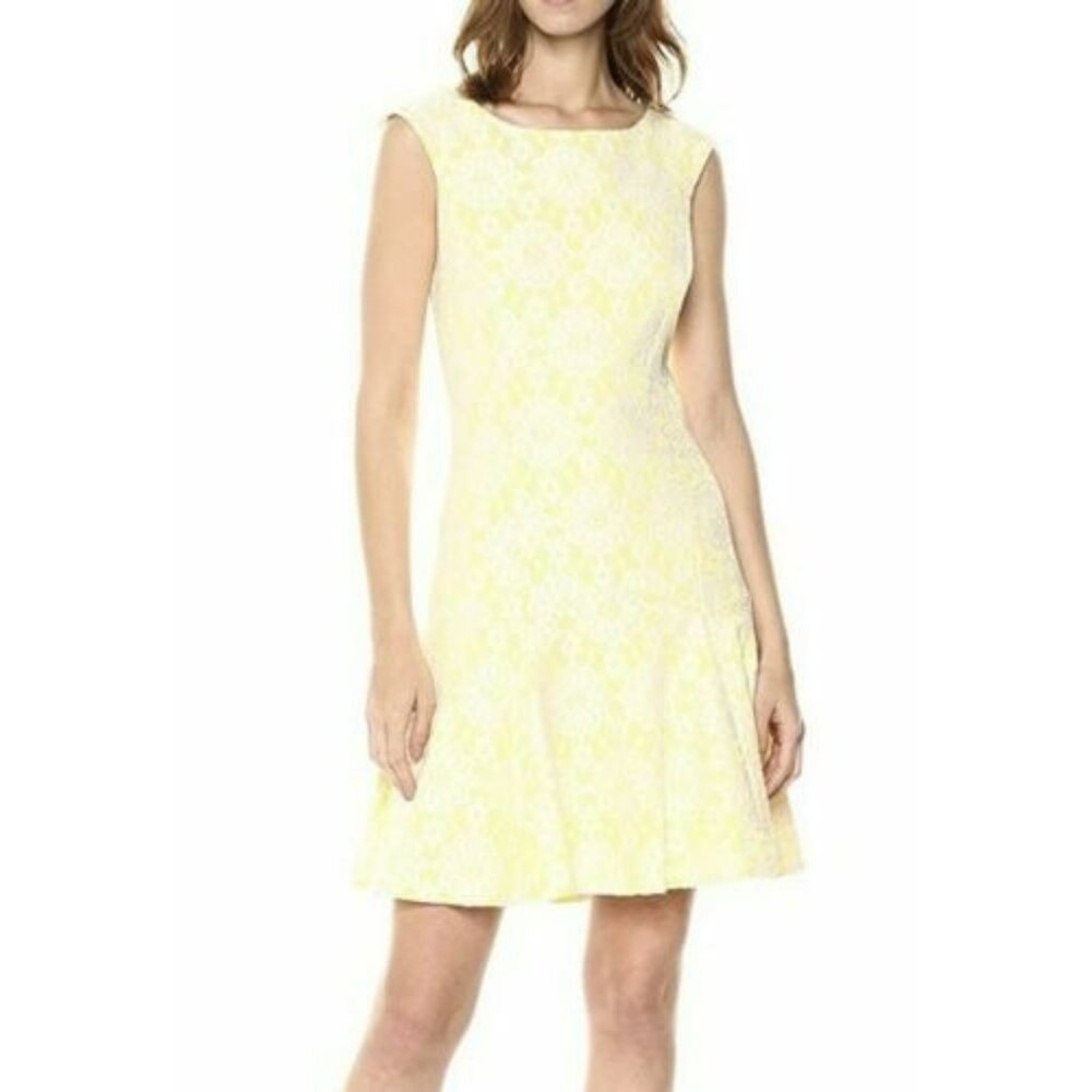 Nanette Lepore Yellow & White Floral Lace Dress Size 8 Sleeveless Fit & Flare St